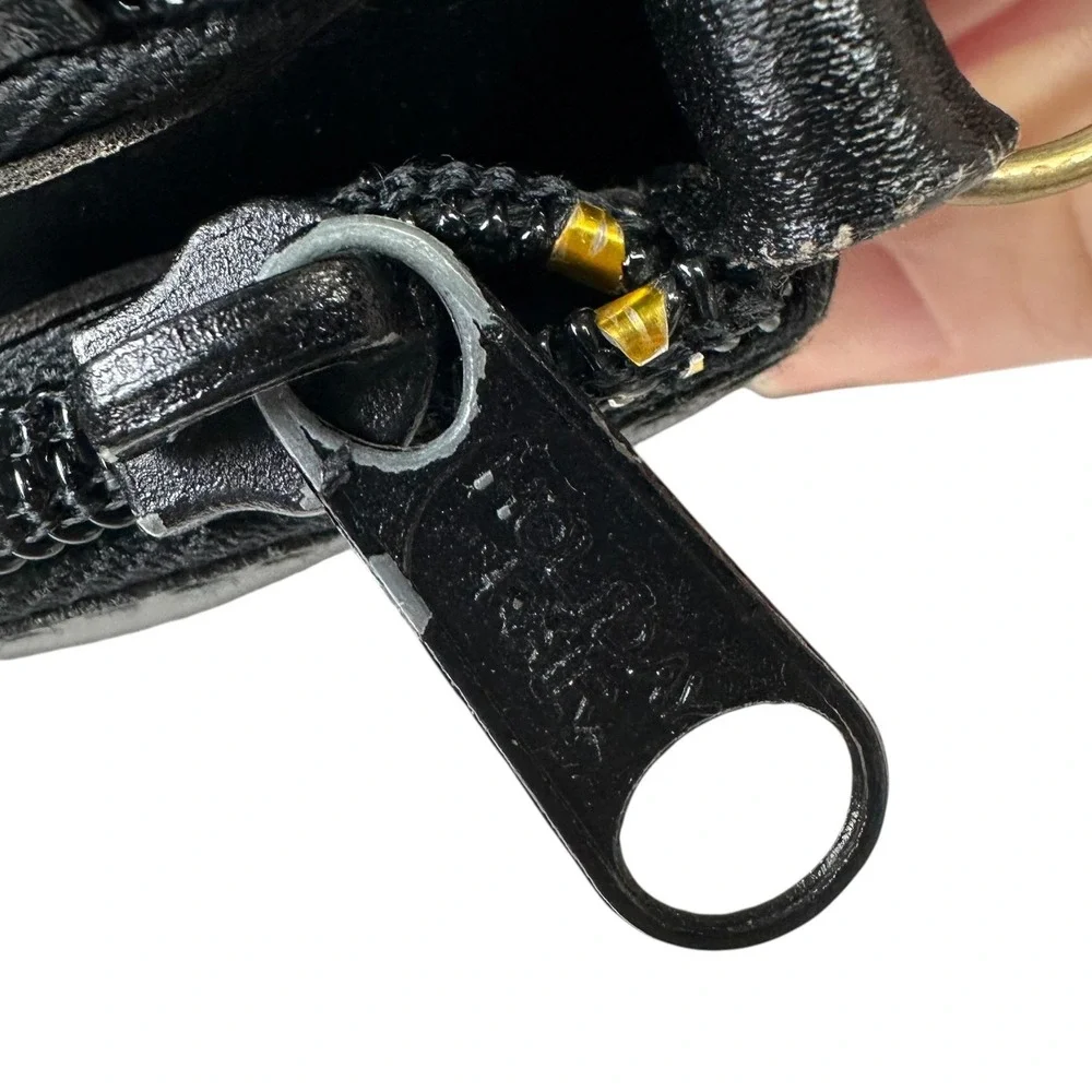 VTG Holiday Fair Wristlet Clutch Bag Womens Black Leather Look Zip Pouch Evening